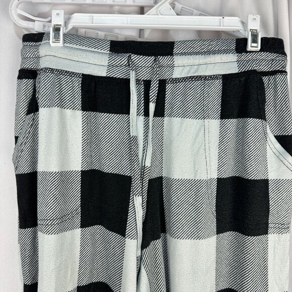 Buffalo Plaid Pajama Pants M Sleepwear Black White Checkered Drawstring Waist - Picture 2 of 10